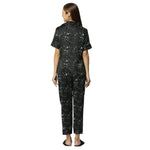 Smarty Pants Women's Silk Satin Black Color Star Galaxy Print  Night Suit-SMNSP-914-S