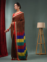 Brown Matka Handwoven Saree With Multicolour Stripes Pallu-MA50MT062200069