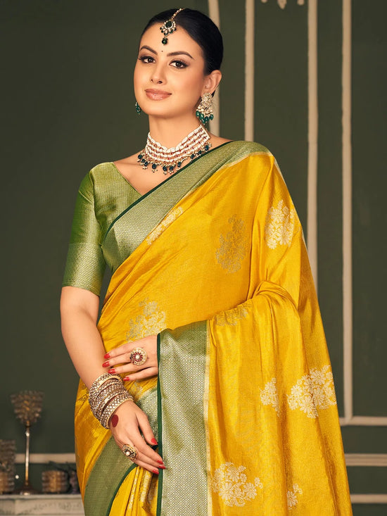 Saree Mall Women's  Blend Yellow Woven Design Designer Saree With Blouse Piece-TRISHA7904