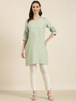 Women Sea Green Printed Straight Kurti-RA-038-Seagreen