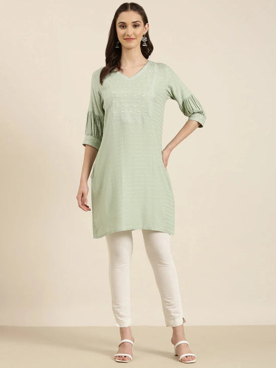 Women Sea Green Printed Straight Kurti-RA-038-Seagreen