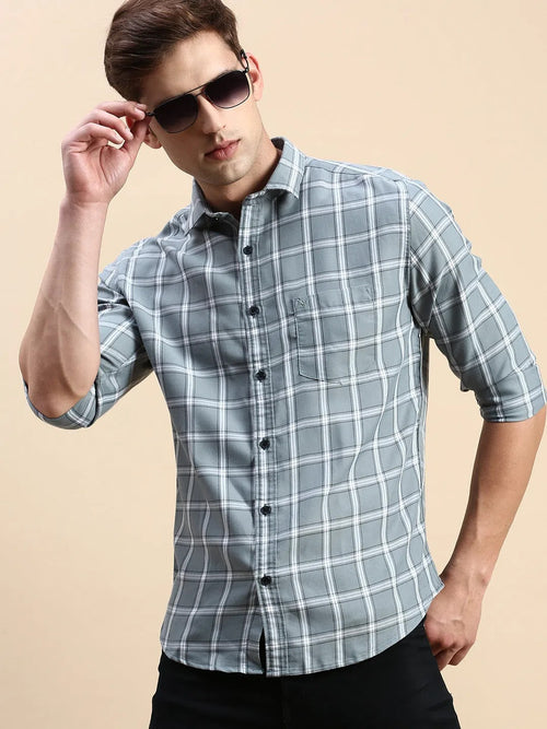 Men Green Checked Casual Shirt-BLAZOCHECKS-4669-Seagreen