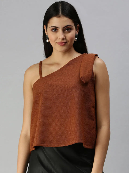 Women Brown Solid Boxy Top-AE-10193-Brown