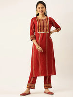 Women's Maroon Printed Kurta Sets-GW-2645-Maroon