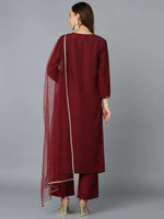 Maroon Silk Blend Embroidered Party wear Suit-PKSKD1825_XS