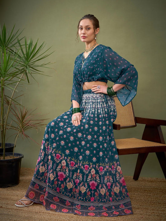 Women Green Floral Anarkali Skirt