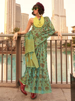 Saree Mall Women's Tissue Sea Green Printed Designer Saree With Blouse Piece-KEEYAH377001