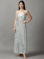 Women's Silver Embellished Gown Dress-RA-4024-Silver