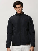 Men Navy Solid Casual Bomber Jackets-ZD-3705-Navyblue