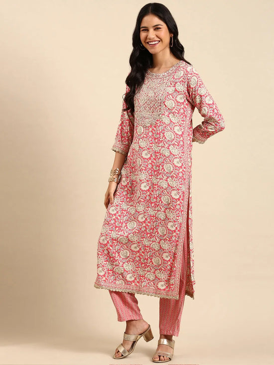 Women's Pink Printed Kurta Set-GW-3134-Pink