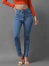 Women's Blue Solid Skinny Fit Denim Jeans-GZ-5183-B-Blue