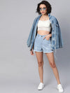 Ice Blue Frayed Look Shorts