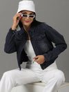 Women's Navy Blue Solid Denim Jacket-IM-10440-Navyblue