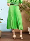 Women Green Accordion Pleated Midi Skirt