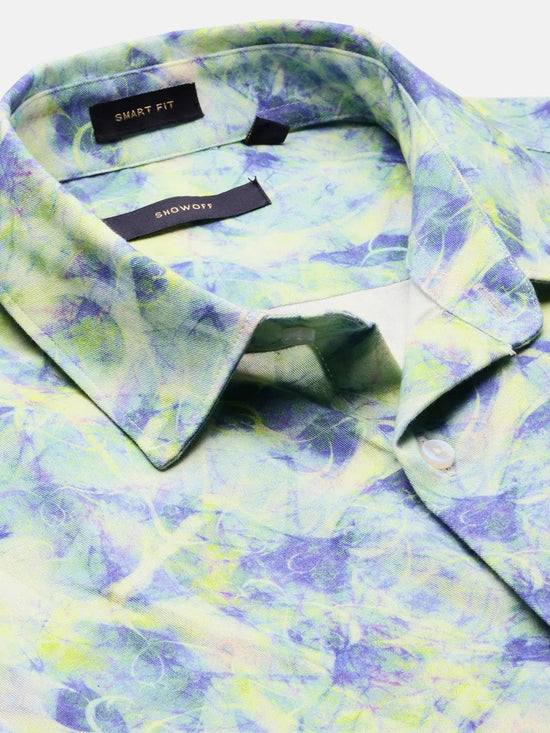 Men Spread Collar Abstract Green Casual Shirt-REVERIE-2128-Green