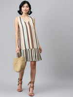 Multi Striped Lurex Pleated Dress