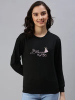 Women's Black Solid SweatShirt-AN-02-Black