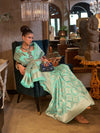 Saree Mall Women's Pure Linen Sea Green Woven Design Designer Saree With Blouse Piece-KAPAS300001