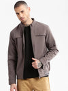 Men Mock Collar Grey Solid Bomber Jacket-ZD-3600-Grey