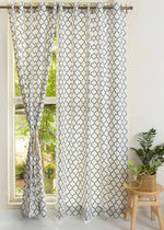 Trellis Printed 100% cotton geometric curtain for bed room - Room darkening - Royal Blue - Pack of 1-230423098