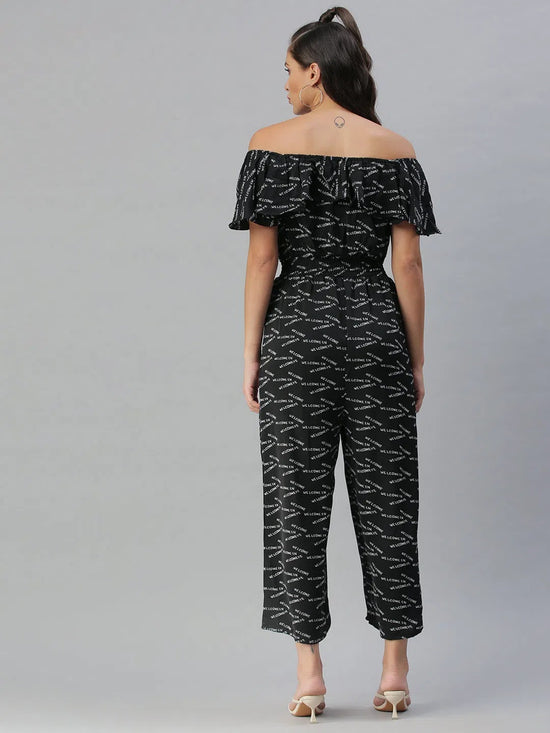 Women's Black Printed Jumpsuit-AE-9926-Black