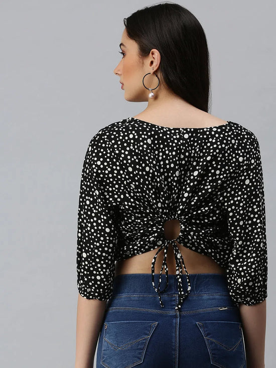 Women's Embroidered Black Top-AE-10213-Blackwhite