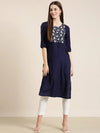 Women Navy Blue Solid Straight Kurta-NJ-3612218-Navyblue