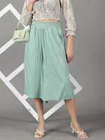 Women's Sea Green Striped Culottes-AE-10445-Seagreen