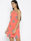 One shoulder elastic Ikat printed dress in Salmon