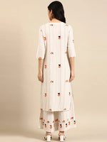 Women's White Striped Kurta Set-GW-617-Offwhite