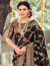 Saree Mall Women's Organza Black Woven Design Celebrity Saree With Blouse Piece-TANABANA107