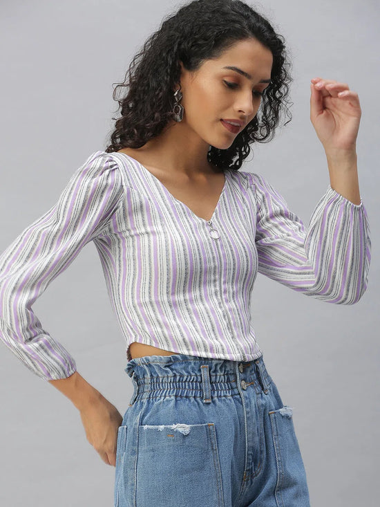 Women's Purple Striped Crop Tops-AE-10311-Purplewhite