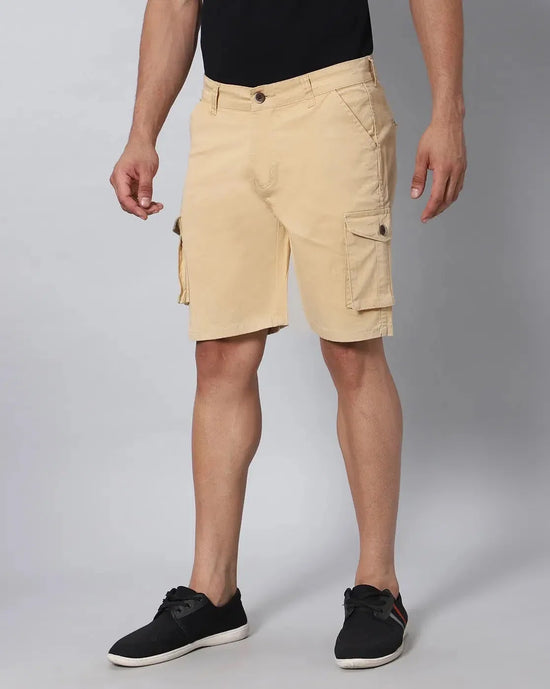 Solid Stretchable Shorts with 6 pockets-Beige-HCS6013-30