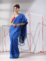 Sapphire Blue Cotton Saree With Stripes Pallu-MA55CT06520029