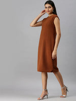 Women Brown Solid A-Line Dress-AE-9882-Brown