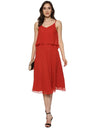 Flare yoke midid dress in Red