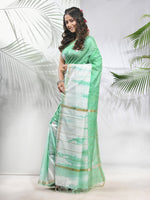 Tea Green And White Shibori Printed Silk Saree-MA56BSL34610004