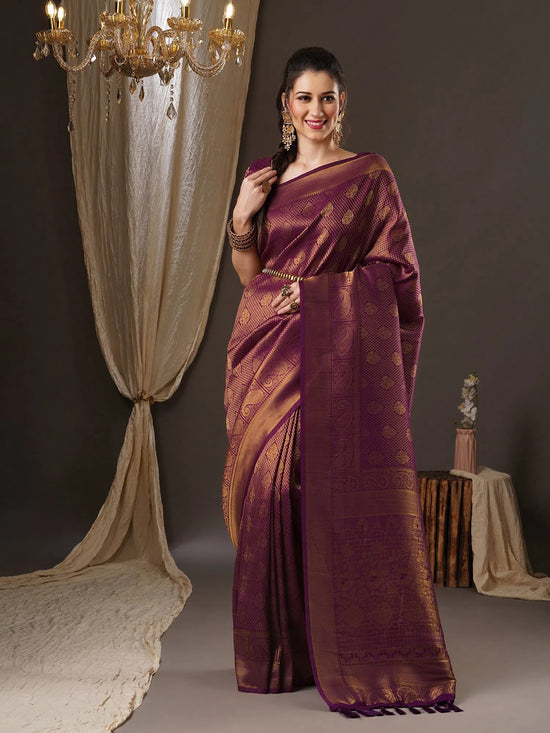 Saree Mall Women's Georgette Purple Woven Design Woven Saree With Blouse Piece-12ALEKHA1201