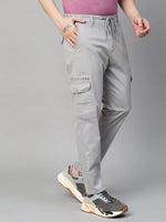 Genips Men's Light Grey Cotton Stretch Bahamas Cargo Fit Solid Cargo