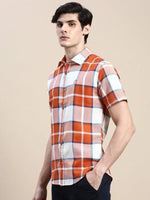 Men Orange Checked Casual Shirt-WILLACHECKS-97-Orange