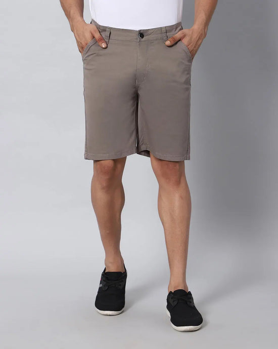 Solid Stretchable Shorts with 3 pockets-Grey-HS6019-30