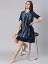 Women Navy Blue Self Design Empire Dress-GW-3456-Navyblue