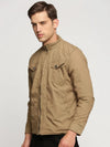 Men Brown Mock Collar Solid Tailored Jacket-SO-23-3-Brown