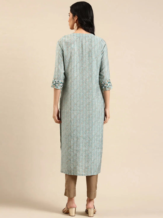 Women's Teal Printed Straight Kurta-GW-2960-Teal