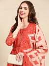 Women's Orange Printed Kurta Set-SKC-975-Orange