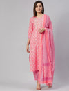 Ahika Women Pink Cotton Embroidered Straight Kurta Salwar Set With Dupatta