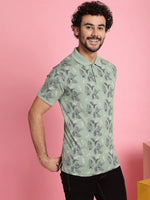 Venitian Men Mercerised Polo Neck All Over Printed Green T-Shirt With Pocket