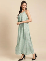 Printed Maxi with Flare yoke in Powder Blue