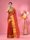 Brick Red Pure Cotton Tant Saree With Zari Border-MA51TT43490089