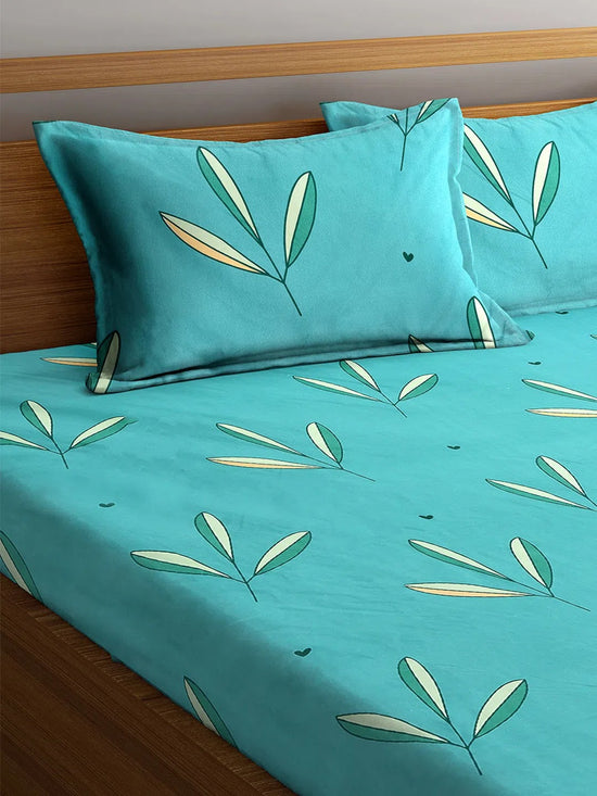 Home Sizzler 144TC Microfibre Turquoise Green Double Bedsheet With 2 King Size Pillow Covers-HSDBS004028